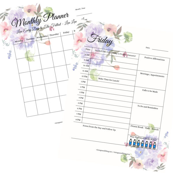 Lilac and Peach Floral Printable Planner Instant Download
