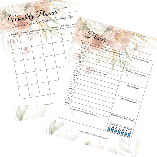 Peaches and Cream Floral Printable Planner Instant Download