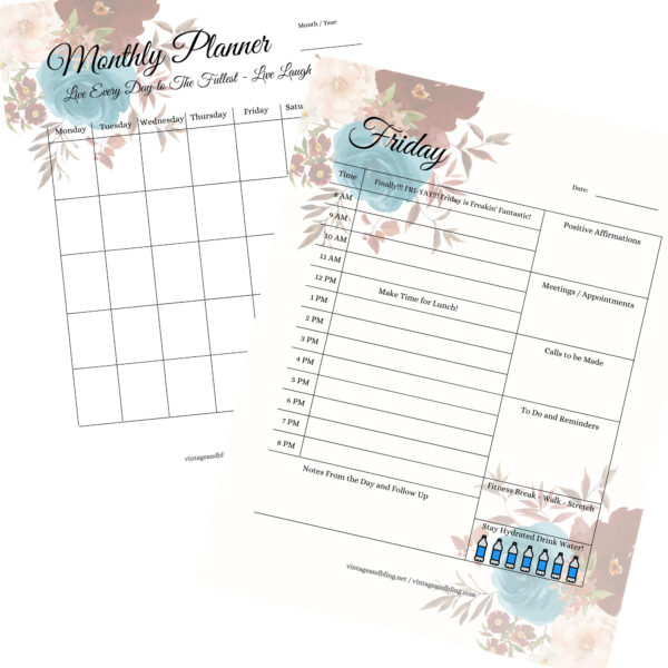 Teal Blue and Earth Tones Floral Printable Planner Instant Download
