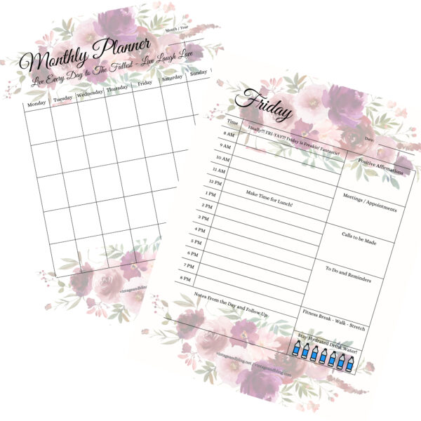 Burgundy and Pink Floral Printable Planner Instant Download